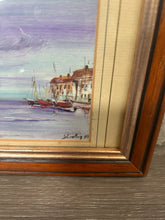 Load image into Gallery viewer, Vintage oil painting of a harbour scene
