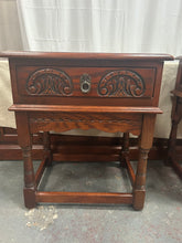 Load image into Gallery viewer, Vintage wood bros old charm carved oak side tables

