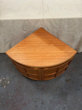 Load image into Gallery viewer, Mid-century teak Nathan bowfront corner cabinet
