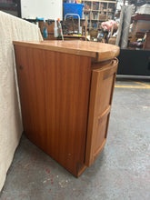 Load image into Gallery viewer, Mid-century teak Nathan bowfront corner cabinet
