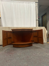 Load image into Gallery viewer, Mid-century teak Nathan bowfront corner cabinet
