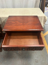 Load image into Gallery viewer, Vintage wood bros old charm carved oak side tables
