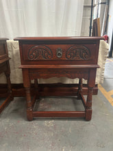 Load image into Gallery viewer, Vintage wood bros old charm carved oak side tables
