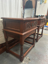 Load image into Gallery viewer, Vintage wood bros old charm carved oak side tables
