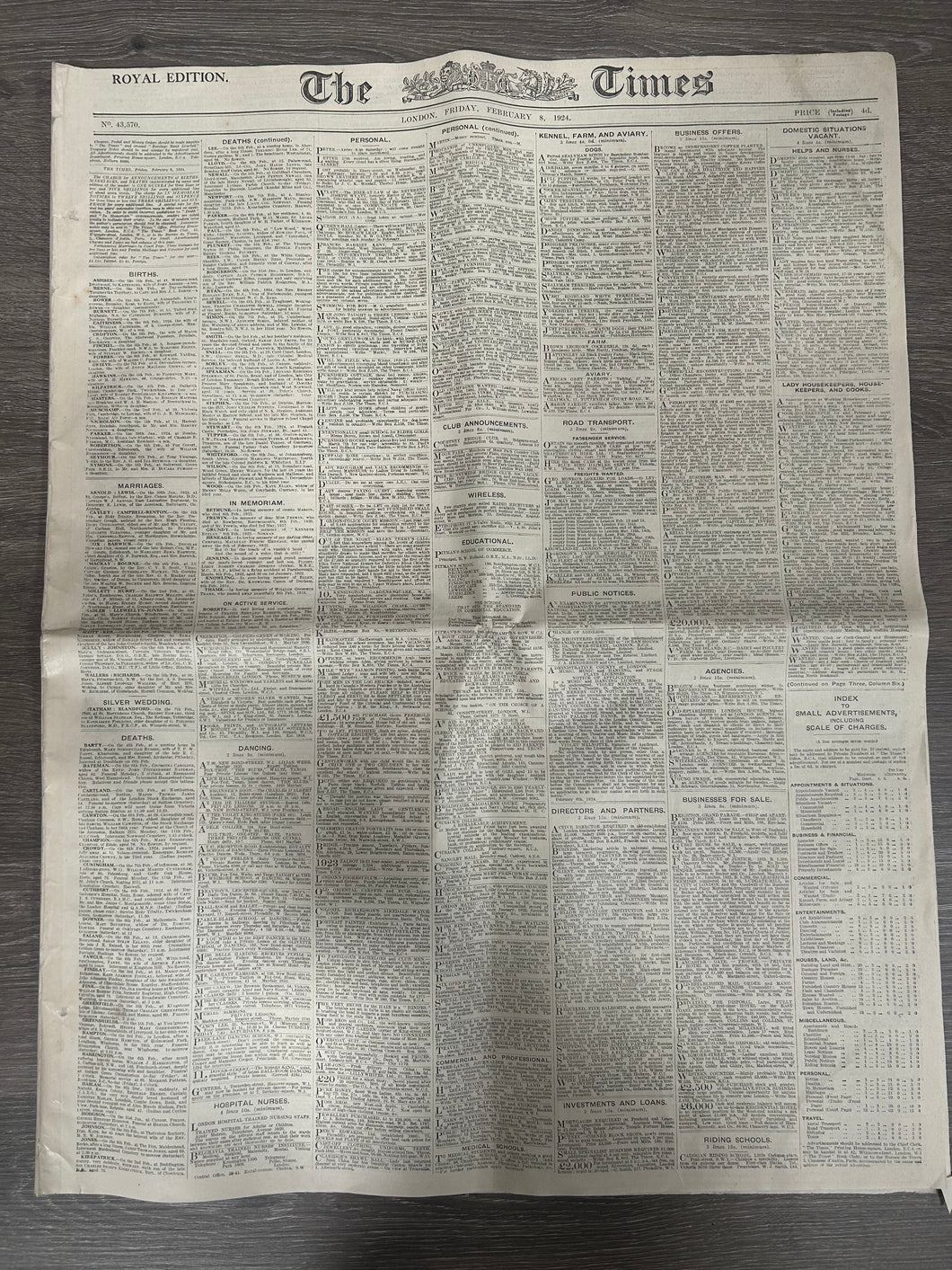 Original 1924 The times newspaper